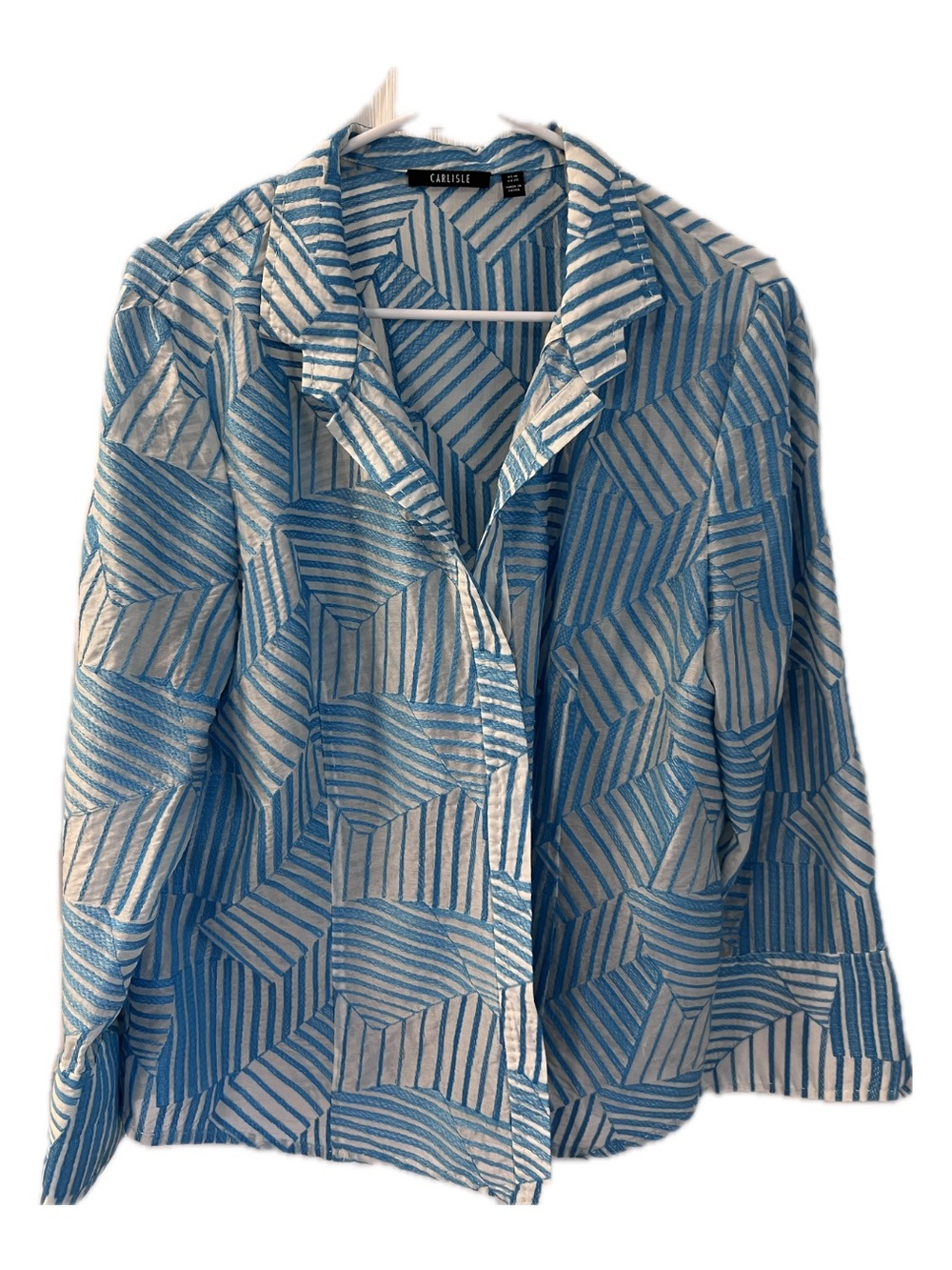 Carlisle White & Bright Blue Striped Textured Top